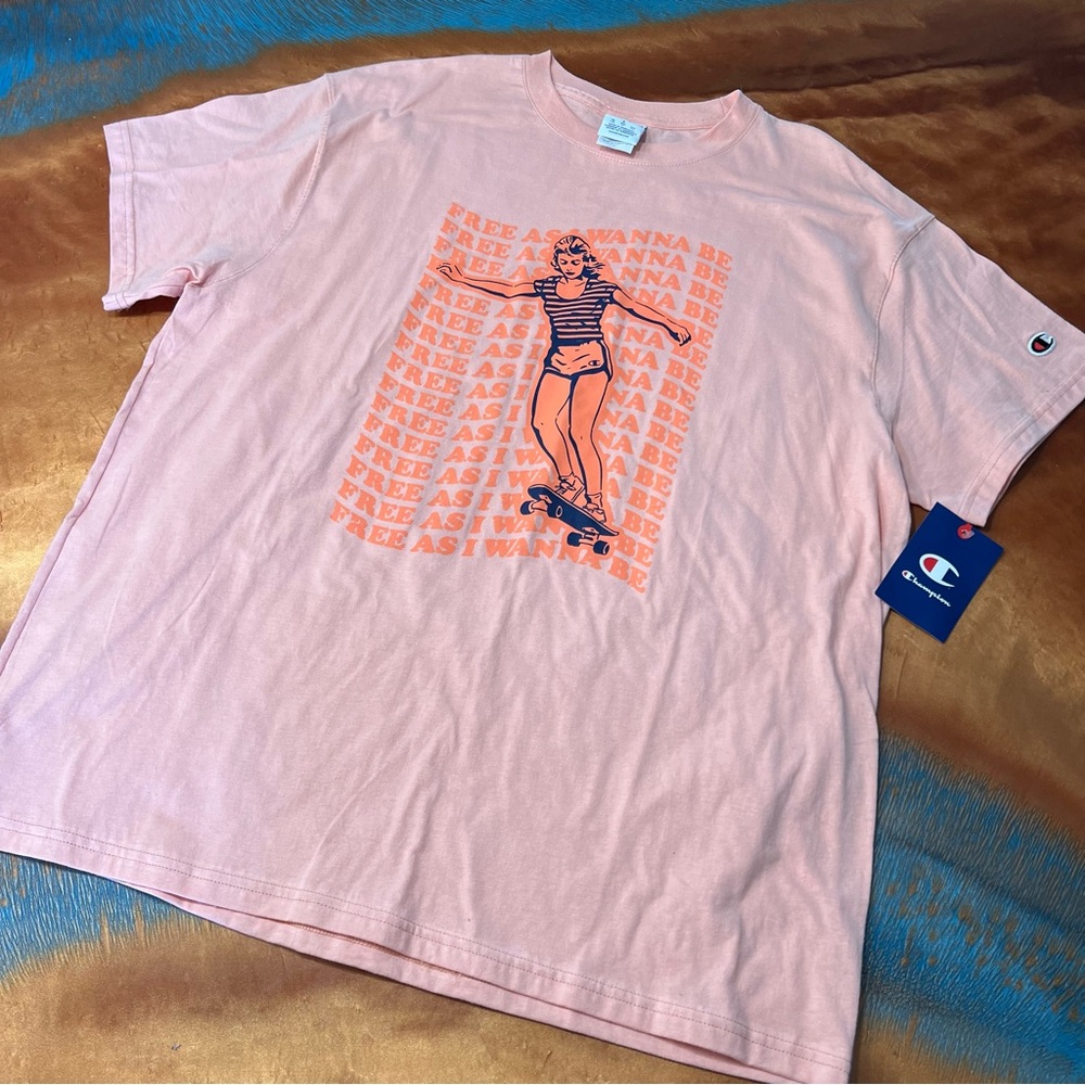 New Champion Retro Peach Skater girl Graphic Tee large